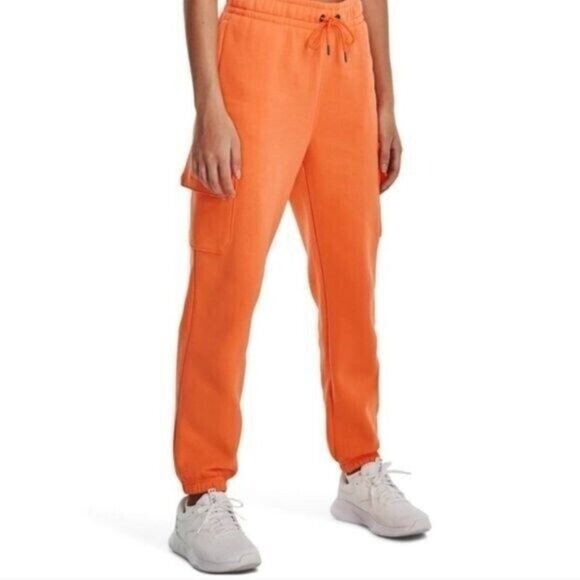 NWT Under Armour Women's Playback Essential Fleece Cargo Jogger Sweatpants Orang - Picture 1 of 5